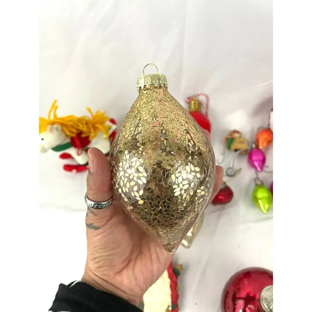 16x VTG Holiday Ornaments Christmas Horse Glitter Glass‎ Bulbs Lot Collectibles